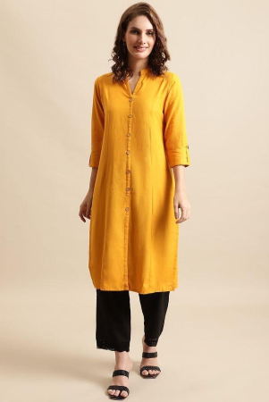 Pistaa - Yellow Cotton Womens Front Slit Kurti ( Pack of 1 ) - None