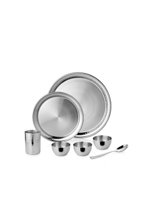 urban-spoon-signature-stainless-steel-hammered-bhojan-thaalee-set-dinner-set-7-pcs-30-cm-silver