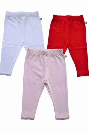 3 pc Combo Leggings (Red+White+Lt.Pink)