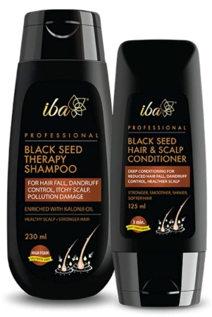 Iba Black Seed Therapy Shampoo & Conditioner Combo (230 ml + 125ml) l Kalonji Extract for Effective Hair Fall Controller, Dandruff and Itchy Scalp | No Sulfate No Paraben