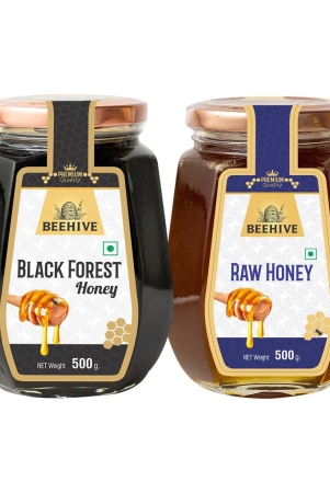 beehive-black-forest-honey-and-raw-honey-100-pure-natural-honey-immunity-booster-energy-boost-a-healthy-weight-loss-weight-500-g-each-glass-jar-pack-of-2