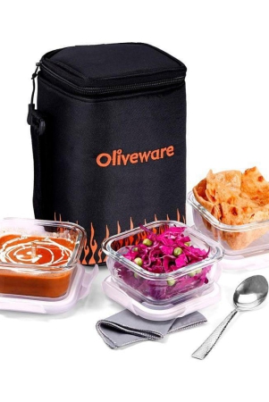 Oliveware Glass Lunch Box 3 - Container ( Pack of 1 )