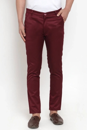 Indian Needle Mens Maroon Solid Formal Trousers-32 / Maroon