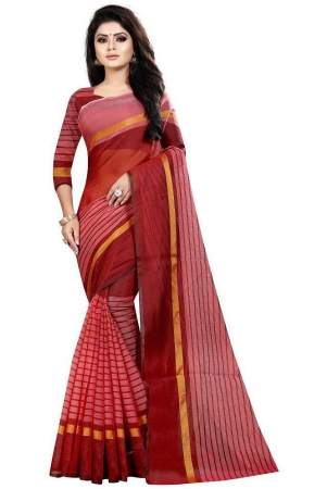 JULEE - Maroon Cotton Saree With Blouse Piece ( Pack of 1 ) - Maroon