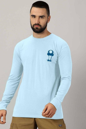 AUSK Cotton Blend Regular Fit Self Design Full Sleeves Mens T-Shirt - Aqua Blue ( Pack of 1 ) - None