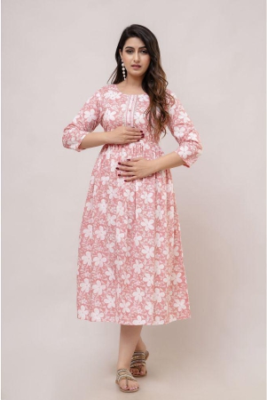 Frionkandy Pink Cotton Womens Maternity Dress ( Pack of 1 ) - 2XL