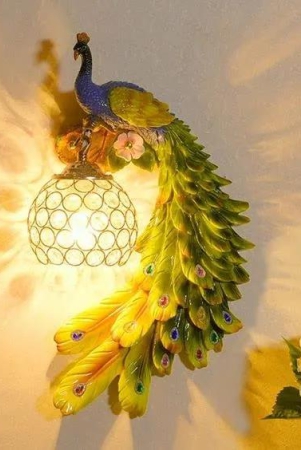 Hdc Peacock Resin Wall Mounted Led Night Lamp Antique Wall Light Lamp- Green-Right