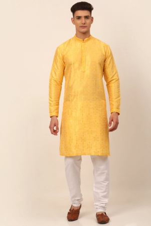 mens-silk-blend-collar-embroidered-kurta-pyjama-set-xl-yellow