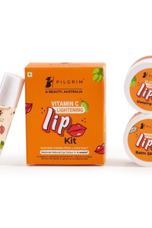 Pilgrim Vitamin C Lip Lightening Kit for dark lips with Australian Kakadu Plum & Lime Pearl |Lip Care Kit For dark, dry & chapped lips| Lip care kit With Lip Peel Roll on, Lip Sleeping Mask & Lip Balm