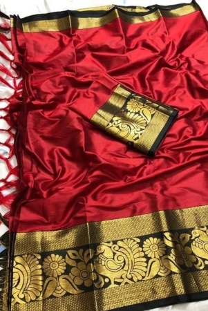 stylish-multicolored-cotton-silk-saree-with-blouse-piece-red