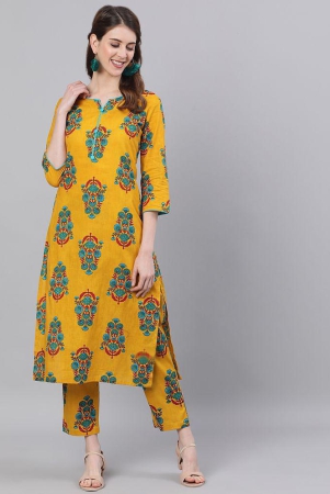 antaran-cotton-printed-kurti-with-pants-womens-stitched-salwar-suit-yellow-pack-of-1-none