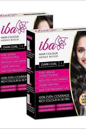 Iba Hair Colour - Dark Coal, 70g | 100% Pure Henna Based Powder Sachet | Naturally Coloured Hair & Long Lasting | Conditioning | Reduced Hair fall & Hair Damage | Shine & Nourish Hair | Paraben, Chemical, Ammonia & Sulphate Free Formula (Pack of 2)