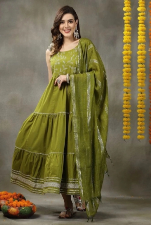 stylum-cotton-embroidered-tiered-flared-womens-kurti-with-dupatta-green-pack-of-1-none