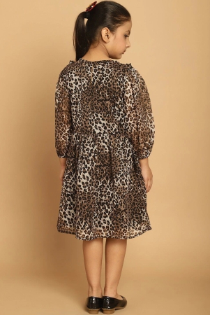 MINI & MING Girls Animal Printed Puff Sleeve Georgette A-Line Dress