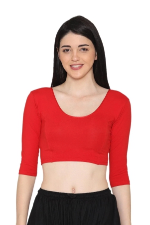 womens-34-length-cotton-stretchable-readymade-plain-blouse-red-red-m