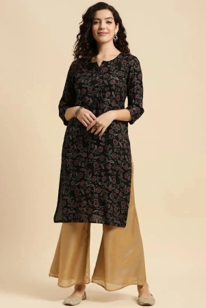 Rangita Women Rayon Black Printed Knee Length Straight Kurti - None