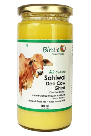 birdie-superfoods-100-pure-natural-a2-milk-desi-sahiwal-cow-ghee-prepared-from-vedic-bilona-method-immunity-superfood-400-ml-glass-bottle