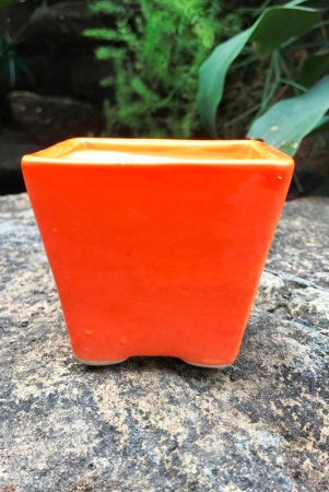 On the Move Ceramic Pot With Tray-Orange