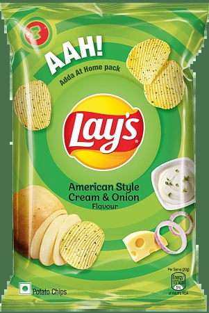 Lays Potato Chips - American Style Cream & Onion Flavour, Crunchy Snacks, 157 G