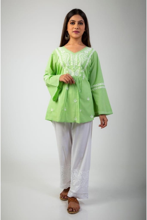 ladies-green-new-fashion-hand-chikankari-short-kurti