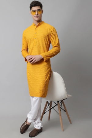 jompers-men-mustard-chikan-kurta-with-churidar-s-mustard