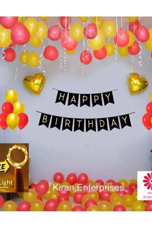 kiran-enterprises-happy-birthday-banner-black-2-golden-heart-foil-balloon-30-metallic-balloon-red-gold-free-1-pc-led-light-with-battery-7-feet