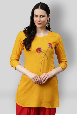 JC4U - Yellow Rayon Womens Straight Kurti - M