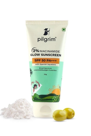 pilgrim-2-niacinamide-glow-sunscreen-spf-50-for-men-and-women-with-spanish-squalane-enhances-glow-broad-spectrum-non-greasy-no-white-cast-prevents-tanning-all-skin-types-50-gm