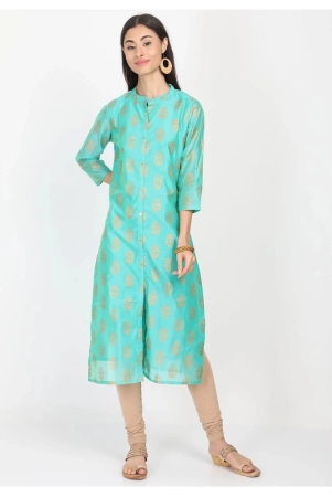 alena-turquoise-chanderi-womens-front-slit-kurti-xl