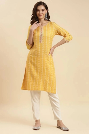 Rangita Women Yellow Rayon Printed Knee Length Straight Kurti - None