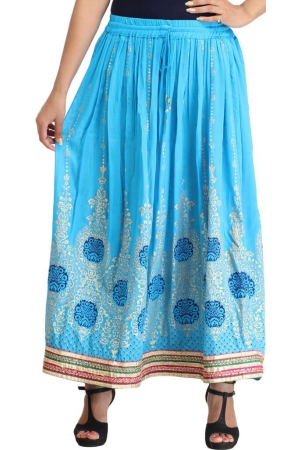 cyan-blue-embellished-long-skirt-with-golden-print-and-embroidered-patch-border