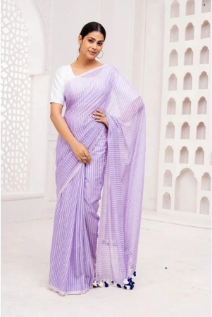 apnisha-cotton-striped-saree-with-blouse-piece-lavender-pack-of-1-lavender