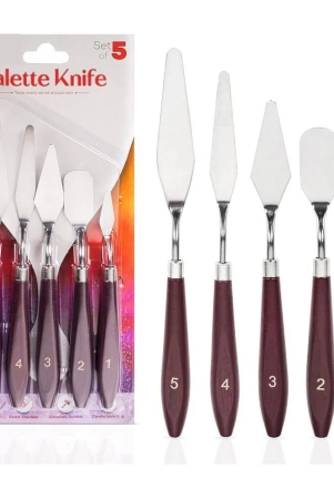 eclet-palette-painting-knives-set-of-5-various-sizes-shapes-stainless-steel-scraper-spatula-with-polished-brown-handle-for-artist-canvas-oil-paint-mixing-colourb