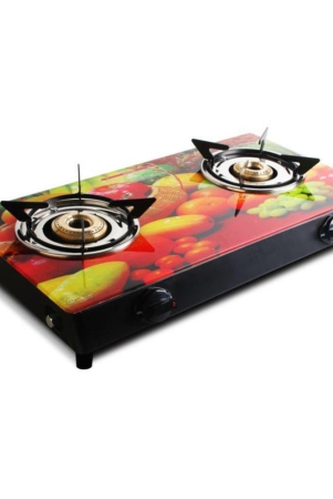 Suryaviva Nano Plus Digital 2B Ms Bk Toughened Glass 2 Cast Iron Burner Gas Stove(Manual Ignition,Multi Colour)