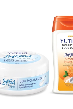 yuthika-soft-touch-light-moisturizer-cream-50ml-and-almond-body-lotion-200ml-combo-pack