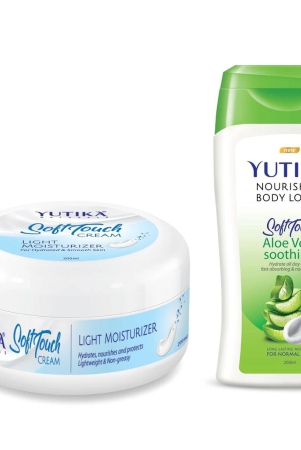 yuthika-soft-touch-light-moisturizer-cream-200ml-and-aloe-vera-body-lotion-200ml-combo-pack