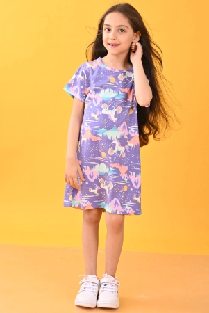 SUMMER UNICORN PLANET CASUAL DRESS - PURPLE-10-12 YEARS / 1N / Purple