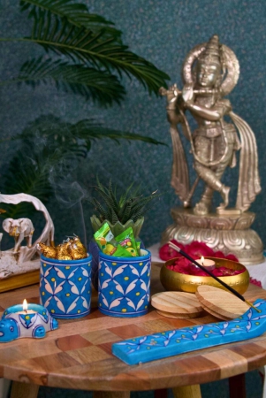 Blue Pottery Bhakti Set of 4 pieces in a gift box-Blue Pottery / Mixed / Blue Pottery Gifts