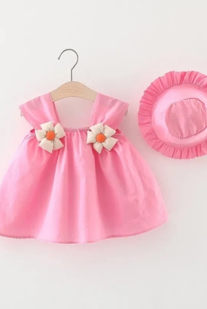 flower-attached-dress-with-hat-pink-6-to-12-months