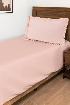 Solid Colour 100% Cotton, 270 TC Single Bedsheet with Frill Pillow Cover Peach