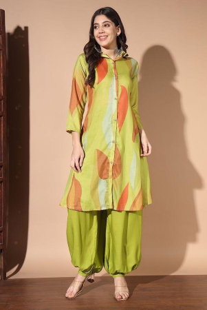 gufrina-cotton-printed-kurti-with-harems-pants-womens-stitched-salwar-suit-green-pack-of-1-none