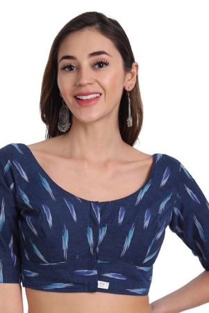 ikkat-normal-cotton-elbow-length-sleeve-blouse-navy-blue