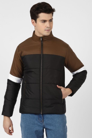 UrbanMark Men Black Regular Fit Men Quilted Black & Brown Puffer Jacket - None