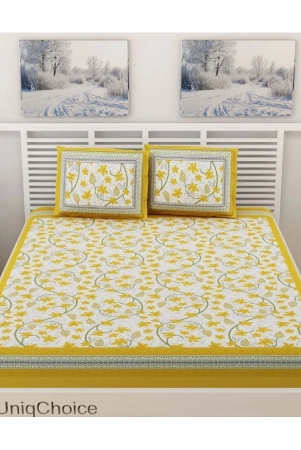 uniqchoice-cotton-floral-double-bedsheet-with-2-pillow-covers-yellow-yellow