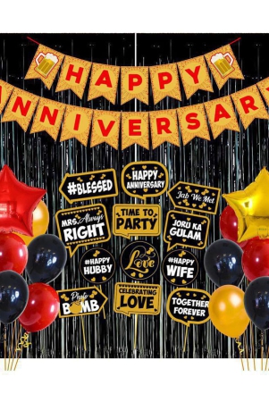 party-propz-happy-anniversary-decoration-kit-combo-with-bunting-metallic-balloons-black-foil-curtain-foil-balloons-47pcs-combo-multi-color