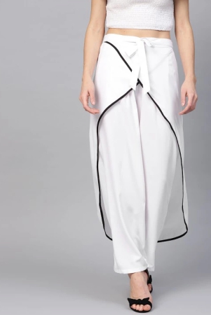 Women White Solid Layered Parallel Trousers