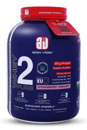 Apex Vitals Whey 2 Pure -  Grass-Fed Whey Made in EU | Whey Isolate & Hydrolyzed | 30g Protein, 15g EAA + 8g BCAA | Digestive Enzymes | Muscle Build & Recovery |Strawberry Yogurt - 1800g (4lbs)