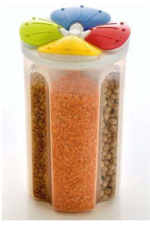 kamaly Spice, Grocery, Nuts Storage Container with 4 Section - 2200ml Set of 1 - White