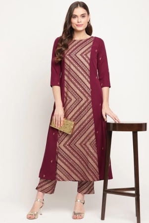 women-burgundy-ethnic-motifs-printed-panelled-kurta-with-trousers