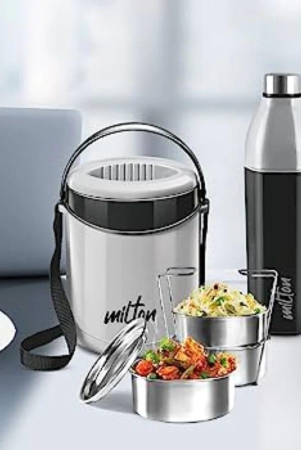 Milton Essential Gift Set - Econa Tiffin 3 + Hexone 900 Bottle | Set of 2 Pcs Grey & Black